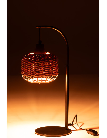 Lampe sur pied moderne africaine Hauteur 52 cm en Fibre Orange Tressé Métal Noir Lemu - 3