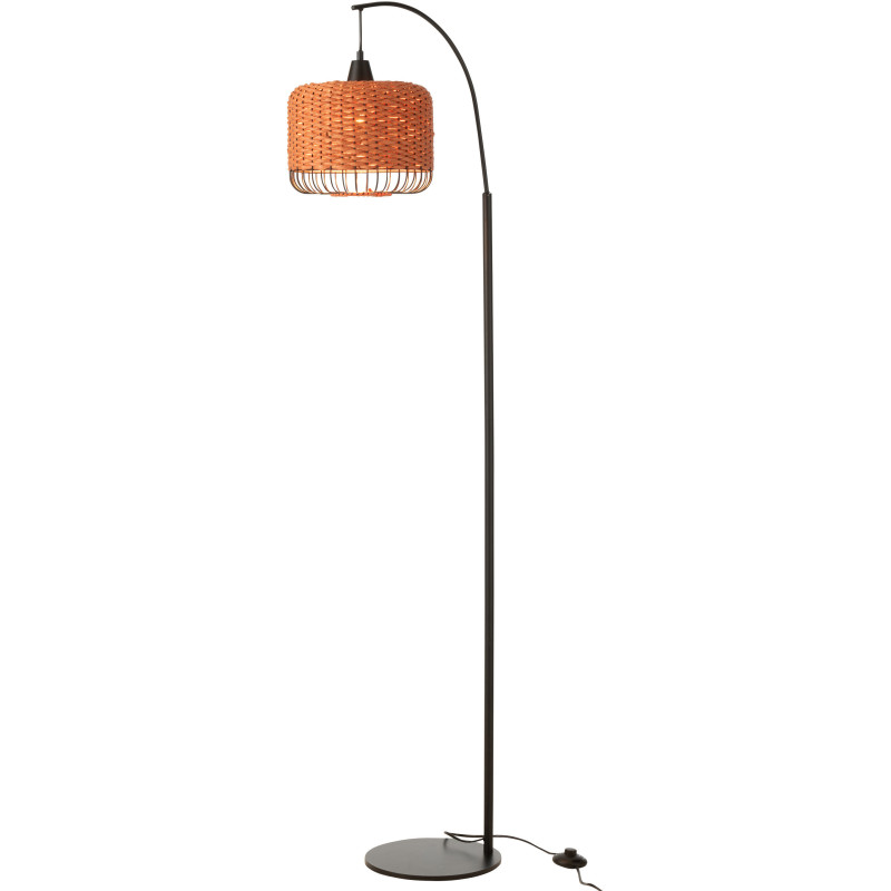 Lampadaire sur pied moderne africain Hauteur 168 cm en Fibre Orange Tressé Métal Noir Lemu - 2