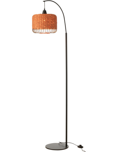 Lampadaire sur pied moderne africain Hauteur 168 cm en Fibre Orange Tressé Métal Noir Lemu - 2