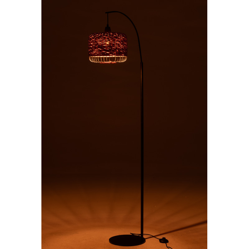 Lampadaire sur pied moderne africain Hauteur 168 cm en Fibre Orange Tressé Métal Noir Lemu - 3