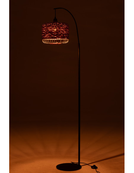 Lampadaire sur pied moderne africain Hauteur 168 cm en Fibre Orange Tressé Métal Noir Lemu - 3