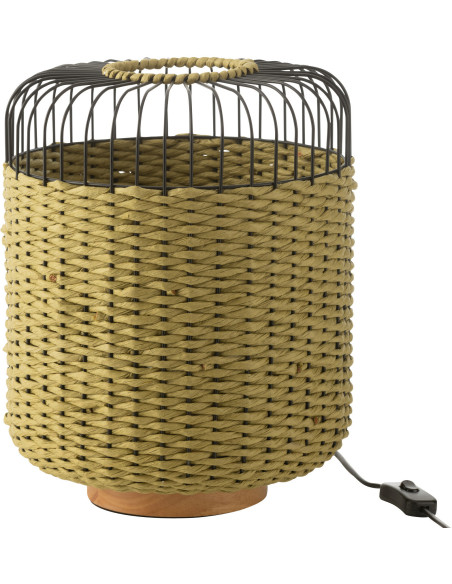 Lampe à poser moderne africaine Hauteur 34 cm en Fibre Vert Tressé Métal Noir Lemu - 1