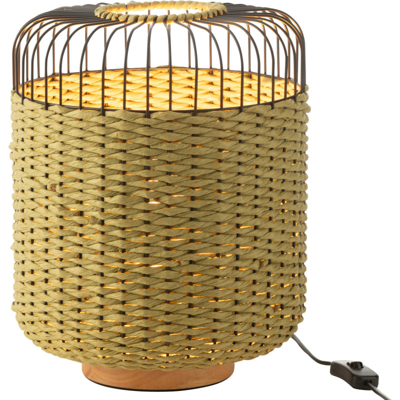 Lampe à poser moderne africaine Hauteur 34 cm en Fibre Vert Tressé Métal Noir Lemu - 2