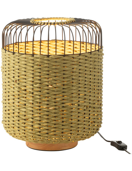 Lampe à poser moderne africaine Hauteur 34 cm en Fibre Vert Tressé Métal Noir Lemu - 2
