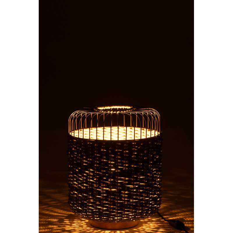 Lampe à poser moderne africaine Hauteur 34 cm en Fibre Vert Tressé Métal Noir Lemu - 3