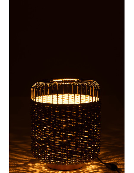 Lampe à poser moderne africaine Hauteur 34 cm en Fibre Vert Tressé Métal Noir Lemu - 3