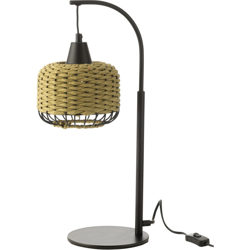 Lampe sur pied moderne africaine Hauteur 52 cm en Fibre Vert Tressé Métal Noir Lemu - 1