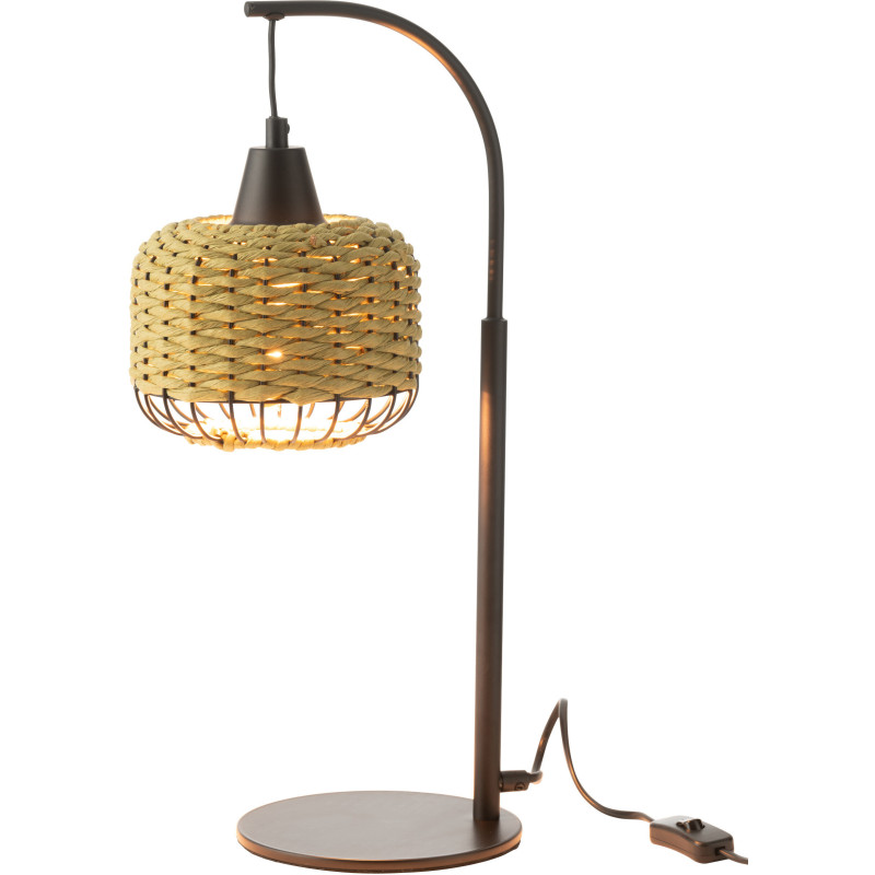 Lampe sur pied moderne africaine Hauteur 52 cm en Fibre Vert Tressé Métal Noir Lemu - 2