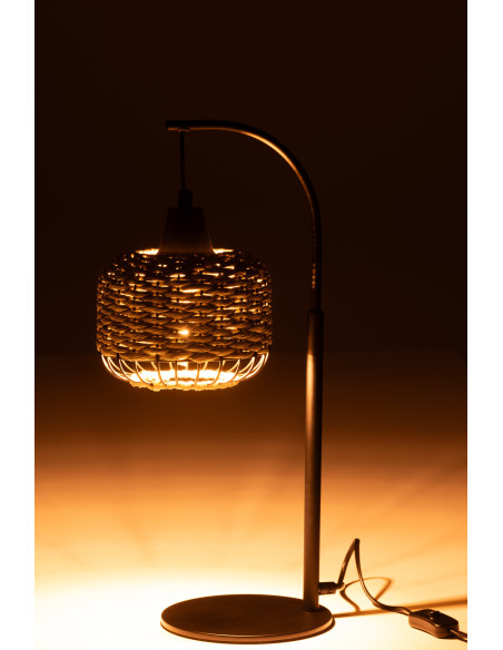 Lampe sur pied moderne africaine Hauteur 52 cm en Fibre Vert Tressé Métal Noir Lemu - 3