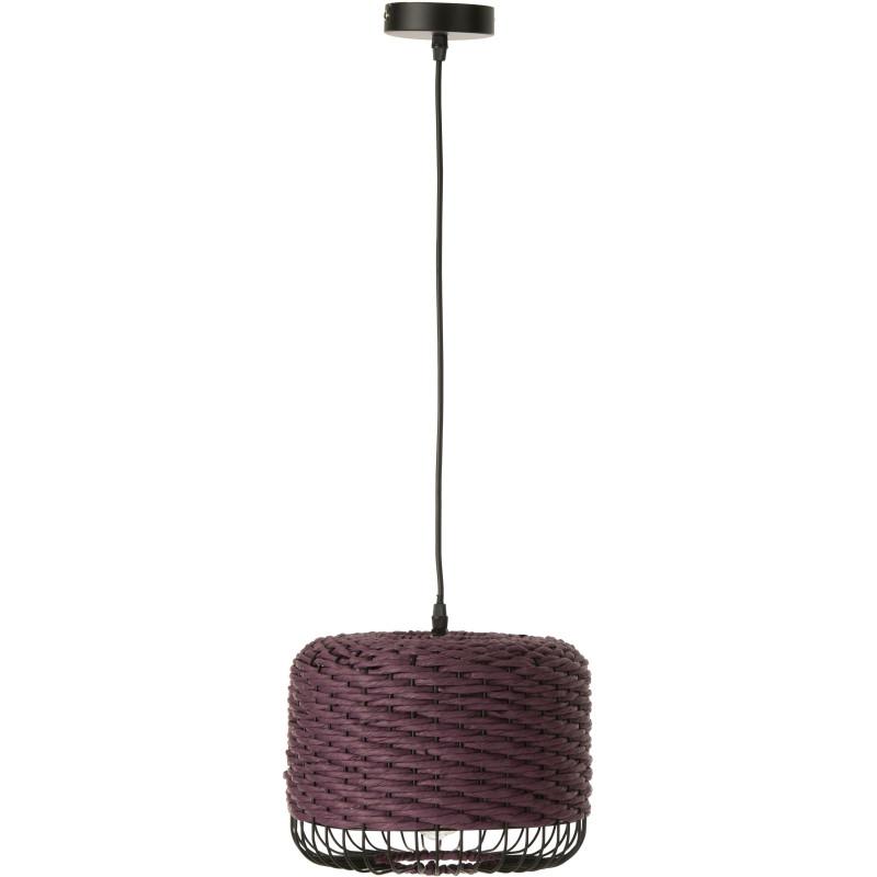Suspension moderne africaine Diamètre 27 cm en Fibre Violet Tressé Métal Noir Lemu - 1