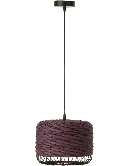Suspension moderne africaine Diamètre 27 cm en Fibre Violet Tressé Métal Noir Lemu - 1