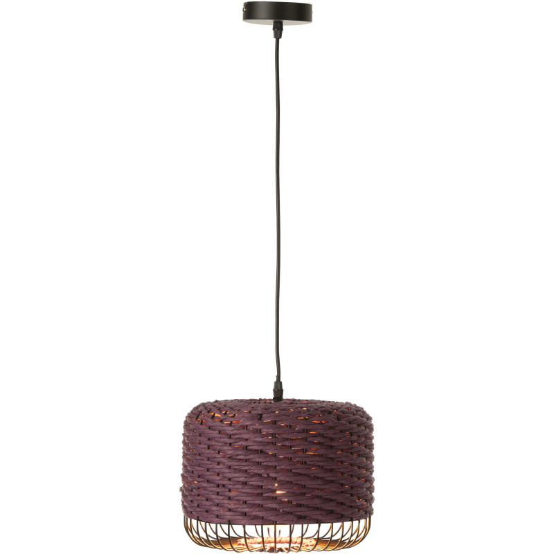 Suspension moderne africaine Diamètre 27 cm en Fibre Violet Tressé Métal Noir Lemu - 3