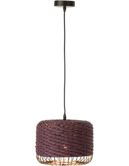 Suspension moderne africaine Diamètre 27 cm en Fibre Violet Tressé Métal Noir Lemu - 3