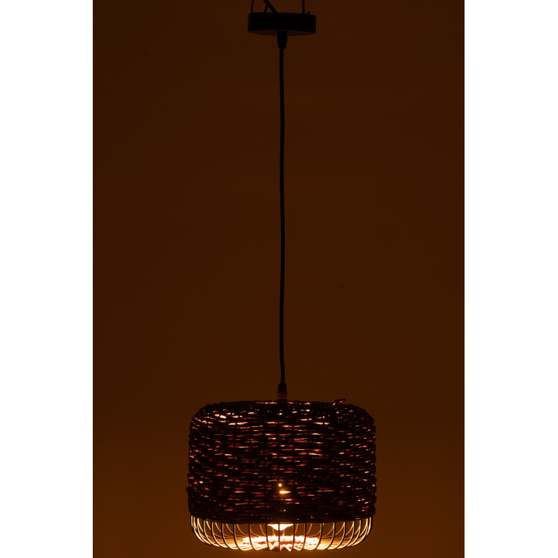 Suspension moderne africaine Diamètre 27 cm en Fibre Violet Tressé Métal Noir Lemu - 4