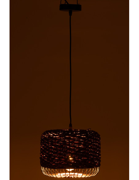 Suspension moderne africaine Diamètre 27 cm en Fibre Violet Tressé Métal Noir Lemu - 4