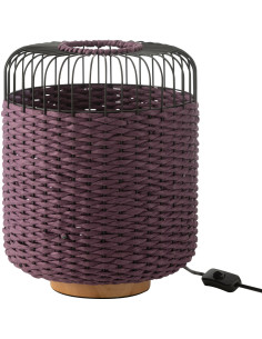 Lampe à poser moderne africaine Hauteur 34 cm en Fibre Violet Tressé Métal Noir Lemu - 1
