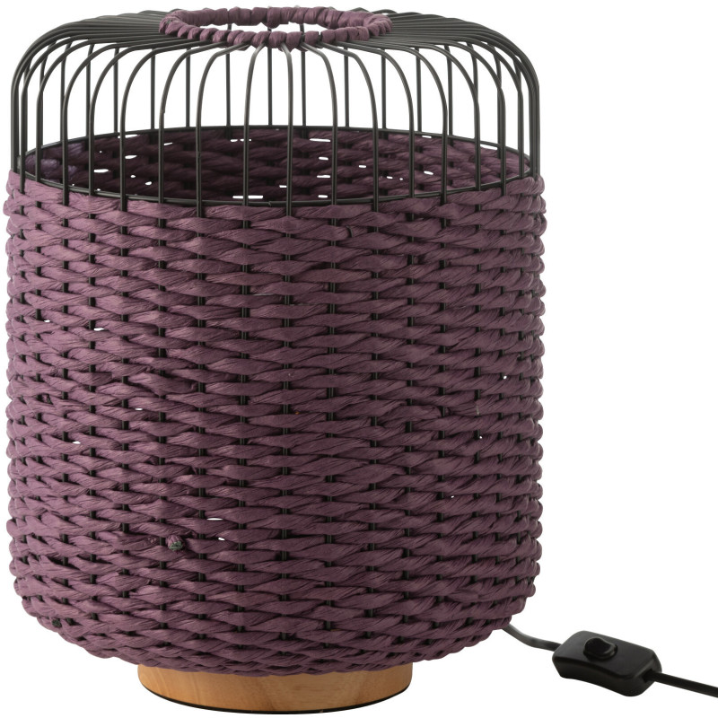 Lampe à poser moderne africaine Hauteur 34 cm en Fibre Violet Tressé Métal Noir Lemu - 1