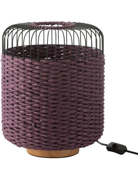 Lampe à poser moderne africaine Hauteur 34 cm en Fibre Violet Tressé Métal Noir Lemu - 1