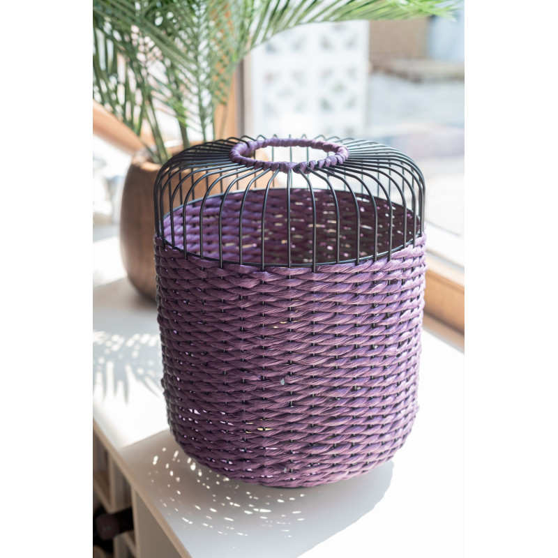 Lampe à poser moderne africaine Hauteur 34 cm en Fibre Violet Tressé Métal Noir Lemu - 2