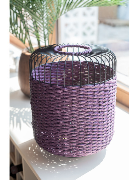 Lampe à poser moderne africaine Hauteur 34 cm en Fibre Violet Tressé Métal Noir Lemu - 2