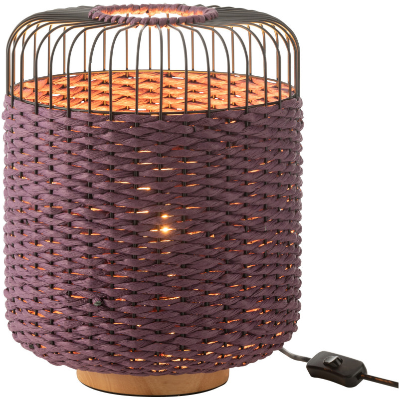 Lampe à poser moderne africaine Hauteur 34 cm en Fibre Violet Tressé Métal Noir Lemu - 3
