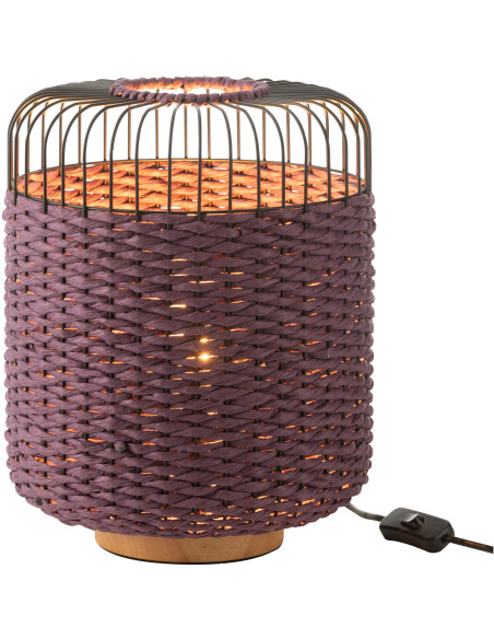 Lampe à poser moderne africaine Hauteur 34 cm en Fibre Violet Tressé Métal Noir Lemu - 3