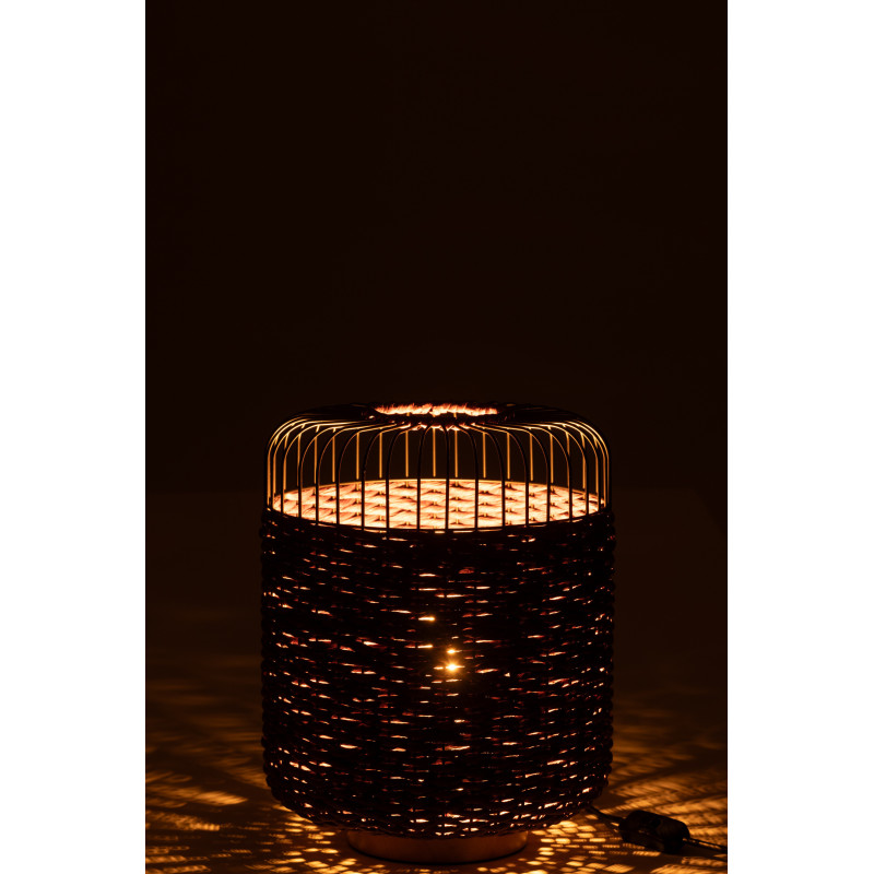 Lampe à poser moderne africaine Hauteur 34 cm en Fibre Violet Tressé Métal Noir Lemu - 4