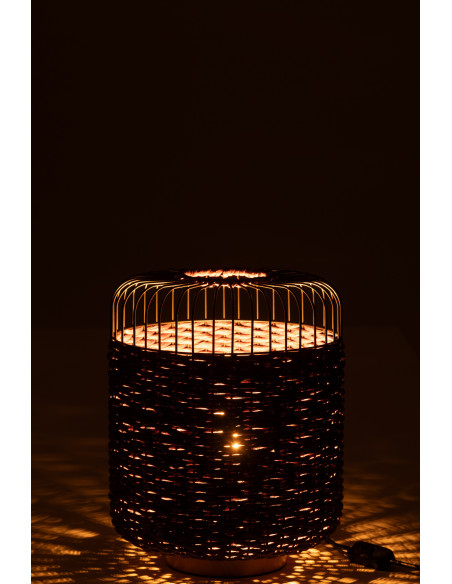 Lampe à poser moderne africaine Hauteur 34 cm en Fibre Violet Tressé Métal Noir Lemu - 4