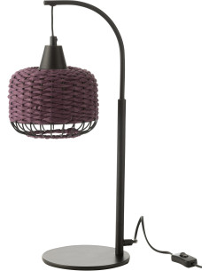 Lampe sur pied moderne africaine Hauteur 52 cm en Fibre Violet Tressé Métal Noir Lemu - 1