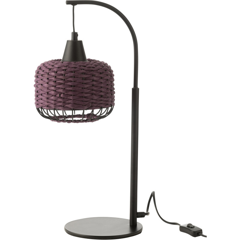 Lampe sur pied moderne africaine Hauteur 52 cm en Fibre Violet Tressé Métal Noir Lemu - 1