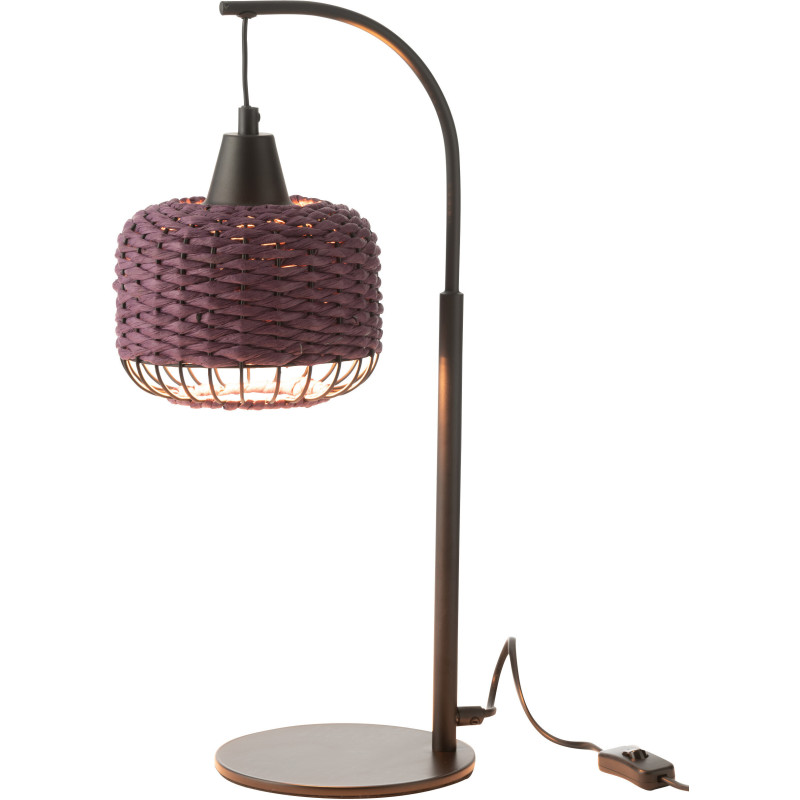 Lampe sur pied moderne africaine Hauteur 52 cm en Fibre Violet Tressé Métal Noir Lemu - 2