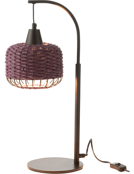 Lampe sur pied moderne africaine Hauteur 52 cm en Fibre Violet Tressé Métal Noir Lemu - 2