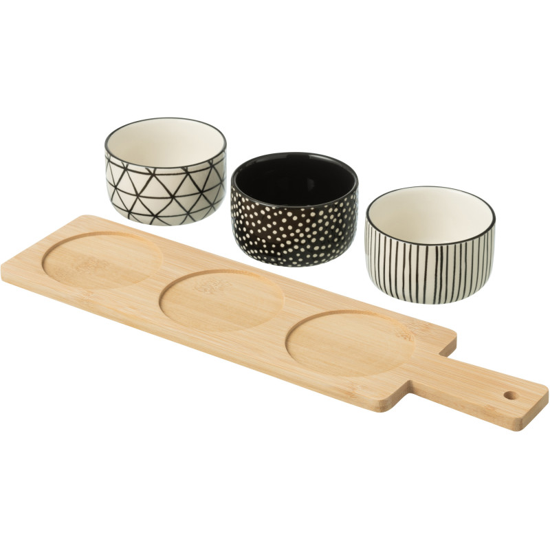 Planche à tapas rectangulaire 4 Bols en Bois Naturel Céramique Noir Blanc Noxi - 2