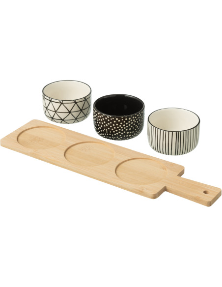 Planche à tapas rectangulaire 4 Bols en Bois Naturel Céramique Noir Blanc Noxi - 2