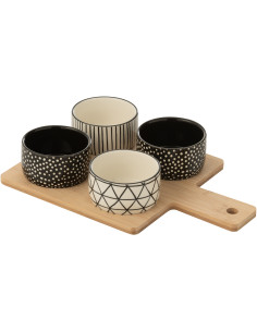 Planche à tapas rectangulaire 4 Bols en Bois Naturel Céramique Noir Blanc Noxi - 1