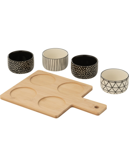Planche à tapas rectangulaire 4 Bols en Bois Naturel Céramique Noir Blanc Noxi - 2