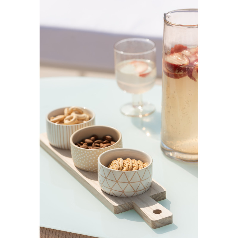 Planche à tapas rectangulaire 3 Bols en Bois Naturel Céramique Beige Blanc Noxi - 2