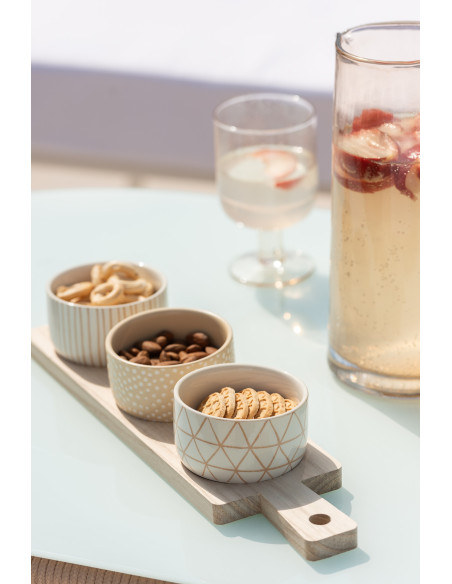 Planche à tapas rectangulaire 3 Bols en Bois Naturel Céramique Beige Blanc Noxi - 2