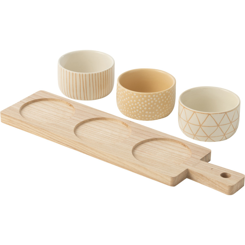 Planche à tapas rectangulaire 3 Bols en Bois Naturel Céramique Beige Blanc Noxi - 3