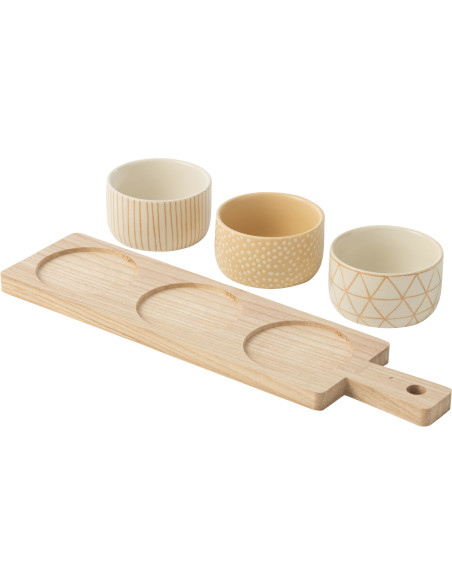 Planche à tapas rectangulaire 3 Bols en Bois Naturel Céramique Beige Blanc Noxi - 3