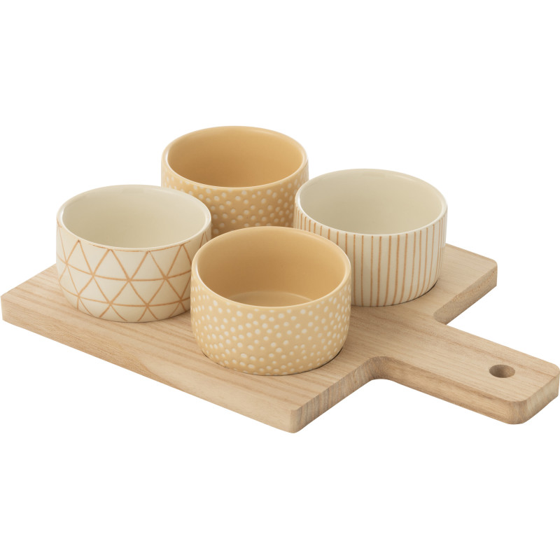 Planche à tapas rectangulaire 4 Bols en Bois Naturel Céramique Beige Blanc Noxi - 1