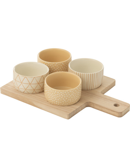 Planche à tapas rectangulaire 4 Bols en Bois Naturel Céramique Beige Blanc Noxi - 1