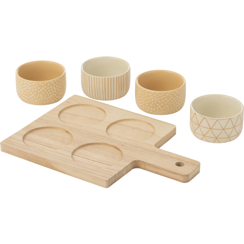 Planche à tapas rectangulaire 4 Bols en Bois Naturel Céramique Beige Blanc Noxi - 2