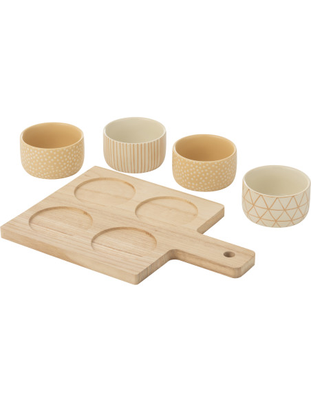 Planche à tapas rectangulaire 4 Bols en Bois Naturel Céramique Beige Blanc Noxi - 2