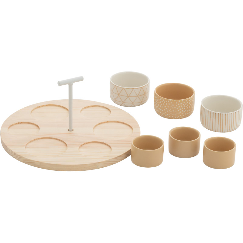 Service à tapas rond 6 Bols en Bois Naturel Céramique Beige Blanc Noxi - 2