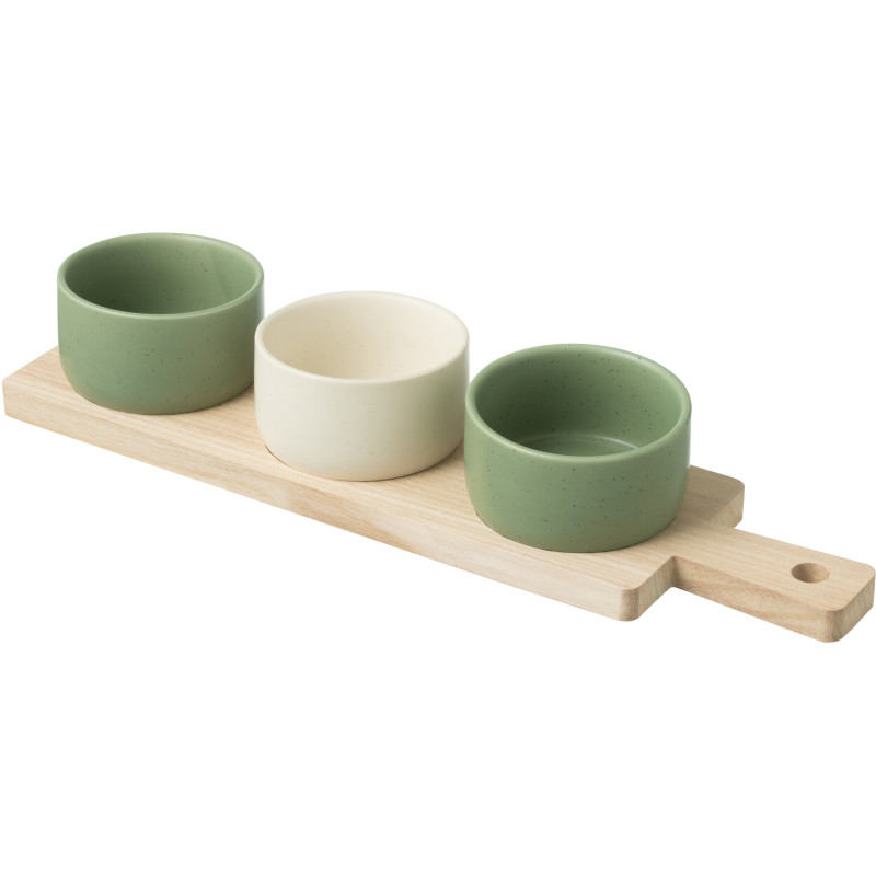 Planche à tapas rectangulaire 3 Bols en Bois Naturel Céramique Vert Blanc Noxi - 1