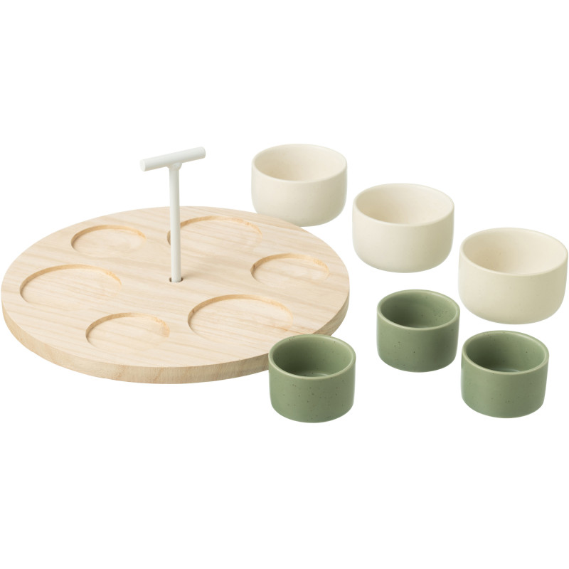 Service à tapas rond 6 Bols en Bois Naturel Céramique Vert Blanc Noxi - 2