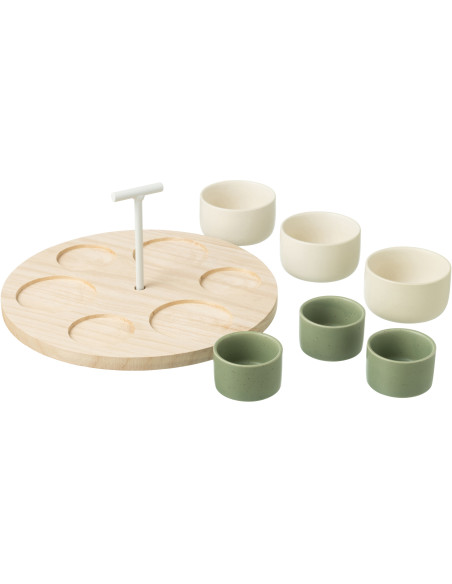Service à tapas rond 6 Bols en Bois Naturel Céramique Vert Blanc Noxi - 2