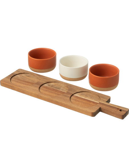 Planche à tapas rectangulaire 3 Bols en Bois Naturel Céramique Terracotta Blanc Noxi - 2