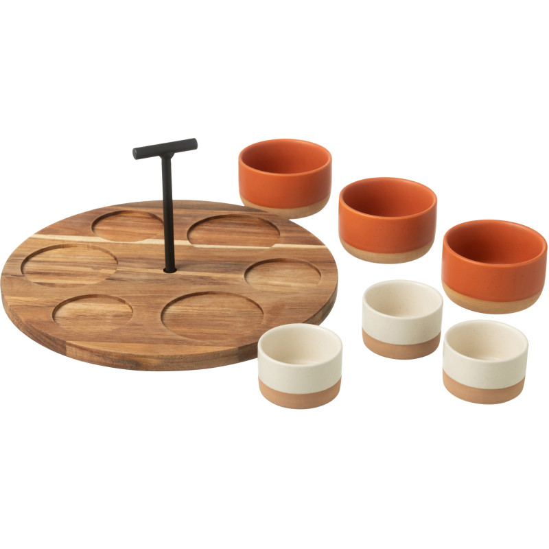 Service à tapas rond 6 Bols en Bois Naturel Céramique Terracotta Blanc Noxi - 2